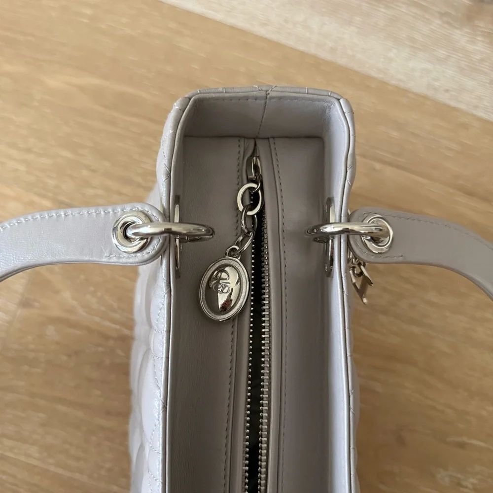 Lady Dior Medium Cannage Lambskin Gray Silver Hardware Vintage Authentic